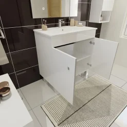Meuble ECOLINE 80 cm avec plan vasque et miroir Elégance ht80- Blanc