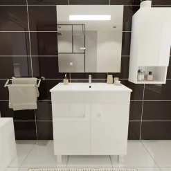 Meuble ECOLINE 80 cm avec plan vasque et miroir Elégance ht80- Blanc