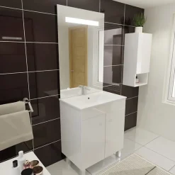 Meuble ECOLINE 70 cm avec plan vasque et miroir ELEG Plus ht105 - Blanc
