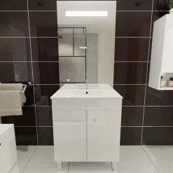 Meuble ECOLINE 70 cm avec plan vasque et miroir ELEG Plus ht105 - Blanc