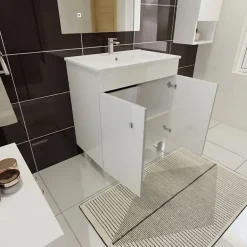 Meuble ECOLINE 70 cm avec plan vasque et miroir ELEG Plus ht105 - Blanc