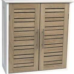 Meuble haut de salle de bain IDEKO - Double vasque - Blanc/Chêne vieilli