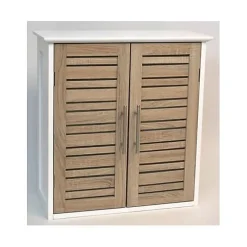 Meuble haut de salle de bain IDEKO - Double vasque - Blanc/Chêne vieilli