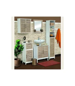 Meuble haut de salle de bain IDEKO - Double vasque - Blanc/Chêne vieilli