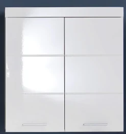 Meuble haut de salle de bain AMANDA - 2 portes - Blanc brillant - L73 x P23 x H77 cm -