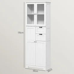 Meuble haut de salle de bain - armoire salle de bain - grande colonne salle de bain - 4 portes, 2 tiroirs - blanc