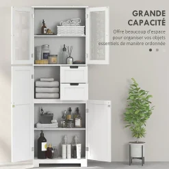 Meuble haut de salle de bain - armoire salle de bain - grande colonne salle de bain - 4 portes, 2 tiroirs - blanc