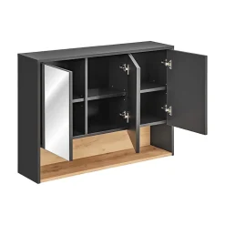Meuble haut de salle de bain TALOKA 3 portes miroir Gris anthracite et chene clair L100 cm Suspendu