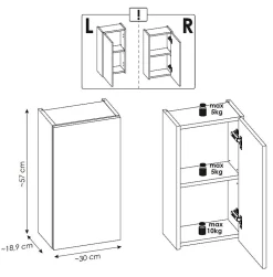 Meuble haut de salle de bain à suspendre NOVA OAK 30 x 57 cm