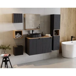 Meuble haut de salle de bain VANO 1 porte Noir mat L30 x P18 x H30 cm Meuble suspendu