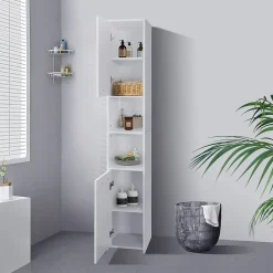 Meuble haute salle de bain colonne étroite de rangement blanc MDF 30x190x30 cm