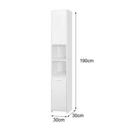 Meuble haute salle de bain colonne étroite de rangement blanc MDF 30x190x30 cm