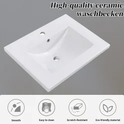 Meuble Lavabo avec Vasque Céramique - Meuble Sous-Vasque Moderne avec Espace de Rangement, Bois de Pin et MDF, 61x46x90 cm - Gris