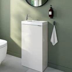 Meuble lave mains à poser blanc brillant l.44 x H.79 x P.23 cm, GoodHome Imandra