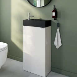 Meuble lave mains à poser blanc brillant l.44 x H.79 x P.23 cm, GoodHome Imandra
