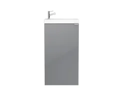 Meuble lave mains à poser gris brillant l.44 cm Imandra + plan vasque blanc résine Beni, GoodHome
