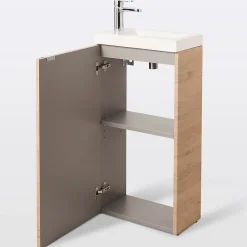 Meuble lave mains à poser effet chêne l.44 cm Imandra + plan vasque blanc résine Beni, GoodHome