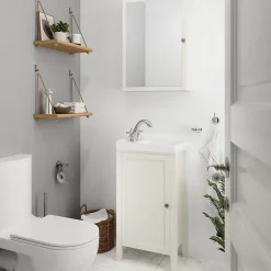 Meuble lave mains à poser blanc mat l.44 cm Perma + plan vasque blanc Lana, GoodHome