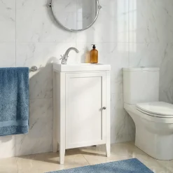 Meuble lave mains à poser blanc mat l.44 cm Perma + plan vasque blanc Lana, GoodHome