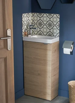 Meuble lave mains à poser effet chêne l.44 x H.79 x P.23 cm, GoodHome Imandra