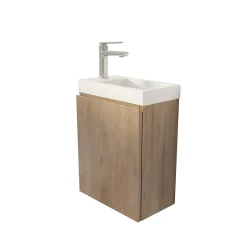 Meuble Lave Mains Décor Bois 40x50x22 cm avec Vasque en SMC Blanche - ELEMENTARY