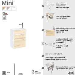 Meuble Lave Mains MINI 40x50x22 cm - Gris et Blanc