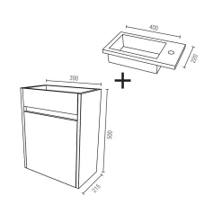 Meuble Lave Mains MINI 40x50x22 cm - Gris et Blanc