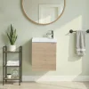 Meuble lave mains suspendu effet chêne l.44 cm Imandra + plan vasque blanc résine Beni, GoodHome