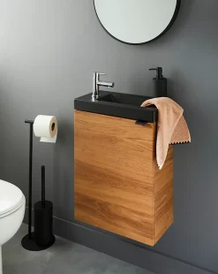 Meuble lave mains suspendu effet noyer l.44 x H.55 x P.23 cm, GoodHome Imandra