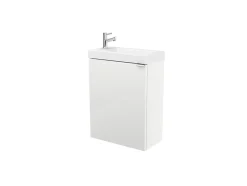 Meuble lave mains suspendu blanc brillant l.44 cm Imandra + plan vasque blanc résine Beni, GoodHome