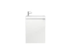 Meuble lave mains suspendu blanc brillant l.44 cm Imandra + plan vasque blanc résine Beni, GoodHome