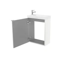 Meuble lave mains suspendu blanc brillant l.44 cm Imandra + plan vasque blanc résine Beni, GoodHome