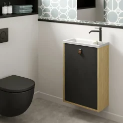 Meuble lave mains suspendu noir mat + plan vasque l.46 x H.69 x P.23 cm, ouverture à droite, Decotec Decotec Havana