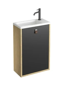 Meuble lave mains suspendu noir mat + plan vasque l.46 x H.69 x P.23 cm, ouverture à droite, Decotec Decotec Havana