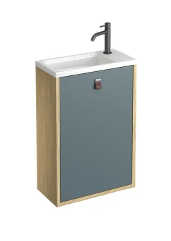 Meuble lave mains suspendu vert toundra + plan vasque l.46 x H.69 x P.23 cm, ouverture à droite, Decotec Havana