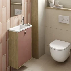 Meuble lave mains suspendu tarracotta mat + plan vasque l.46 x H.69 x P.23 cm, ouverture à gauche, Decotec Havana