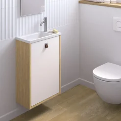 Meuble lave mains suspendu blanc mat + plan vasque l.46 x H.69 x P.23 cm, ouverture à droite, Decotec Decotec Havana