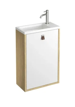 Meuble lave mains suspendu blanc mat + plan vasque l.46 x H.69 x P.23 cm, ouverture à droite, Decotec Decotec Havana
