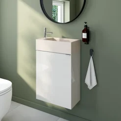 Meuble lave mains suspendu blanc brillant l.44 x H.55 x P.23 cm, GoodHome Imandra