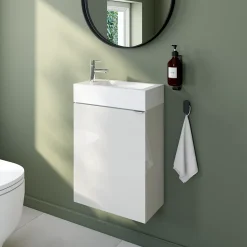 Meuble lave mains suspendu blanc brillant l.44 x H.55 x P.23 cm, GoodHome Imandra