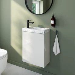 Meuble lave mains suspendu blanc brillant l.44 x H.55 x P.23 cm, GoodHome Imandra