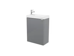 Meuble lave mains suspendu gris brillant l.44 cm Imandra + plan vasque blanc résine Beni, GoodHome