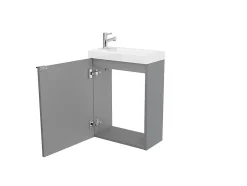 Meuble lave mains suspendu gris brillant l.44 cm Imandra + plan vasque blanc résine Beni, GoodHome