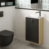 Meuble lave mains suspendu noir mat + plan vasque l.46 x H.69 x P.23 cm, ouverture à gauche, Decotec Havana