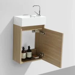 Meuble lave-main salle de bain design SIENA largeur 40 cm chêne clair texture