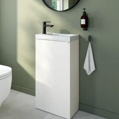 Meuble lave-mains à poser blanc mat l.44 cm Imandra + plan vasque effet marbre blanc, GoodHome