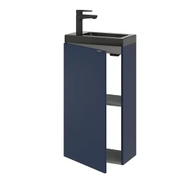 Meuble lave-mains à poser bleu nuit mat l.44 cm Imandra + plan vasque noir céramique Nira, GoodHome