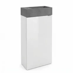 Meuble lave-mains à poser blanc brillant l.44 cm Imandra + plan vasque béton gris, GoodHome