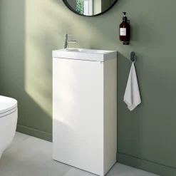 Meuble lave-mains à poser blanc mat l.44 cm Imandra + plan vasque blanc céramique Nira, GoodHome