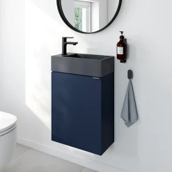 Meuble lave-mains à poser bleu nuit mat l.44 cm Imandra + plan vasque béton gris, GoodHome